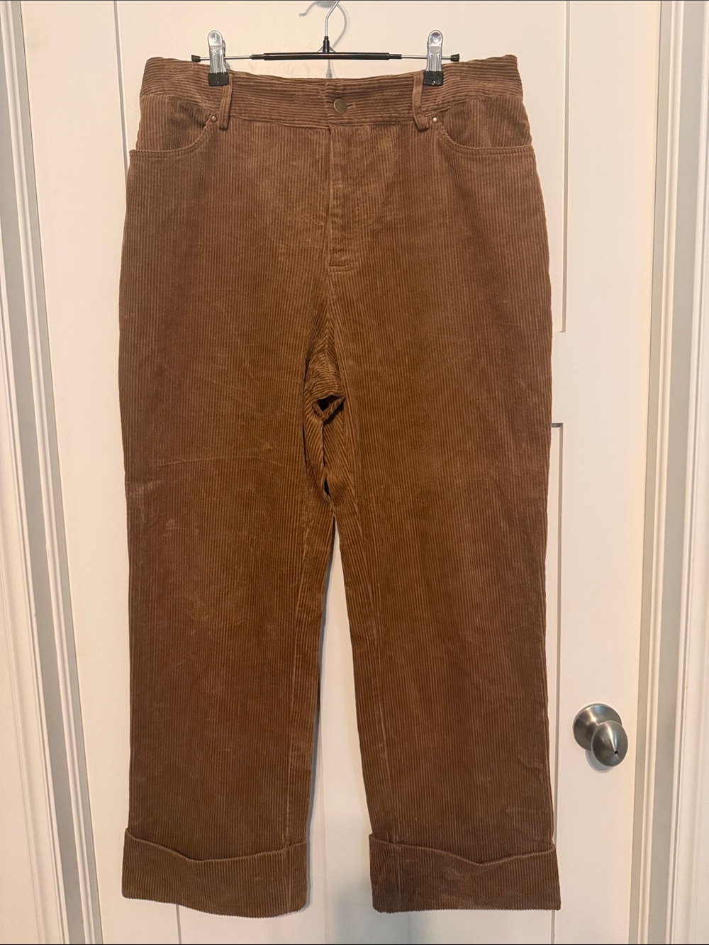 Aligne Wide Leg Cuffed Corduroy Pants in Warm Brown - Classic Business Casual
